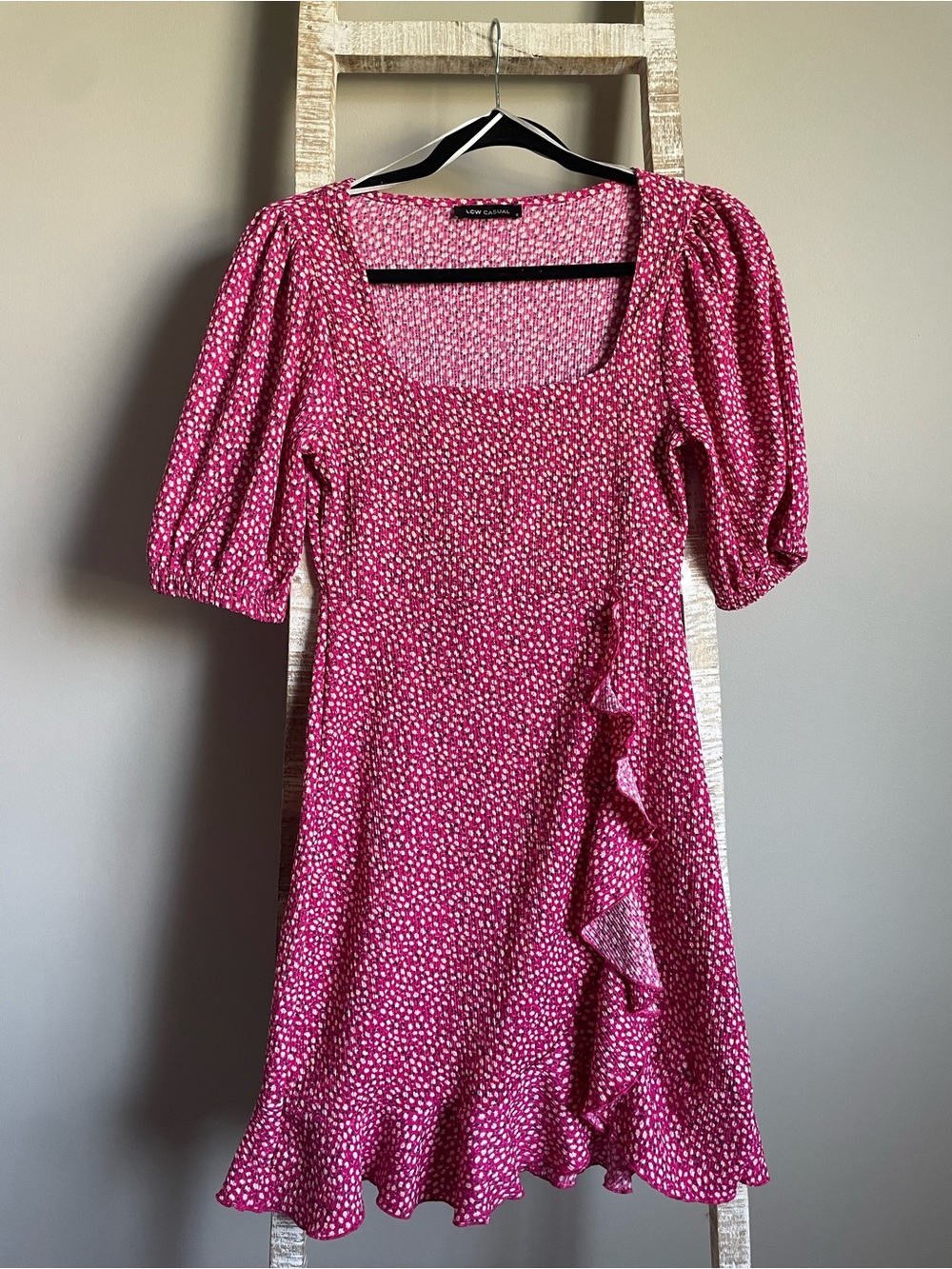 Women’s Pink Puff-Sleeve Ruffle Dress